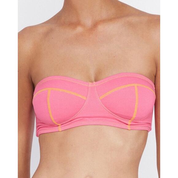 Its Now Cool The Bandeau Strapless Bikini Top Rose Pink Denim Size 8 - Picture 1 of 9